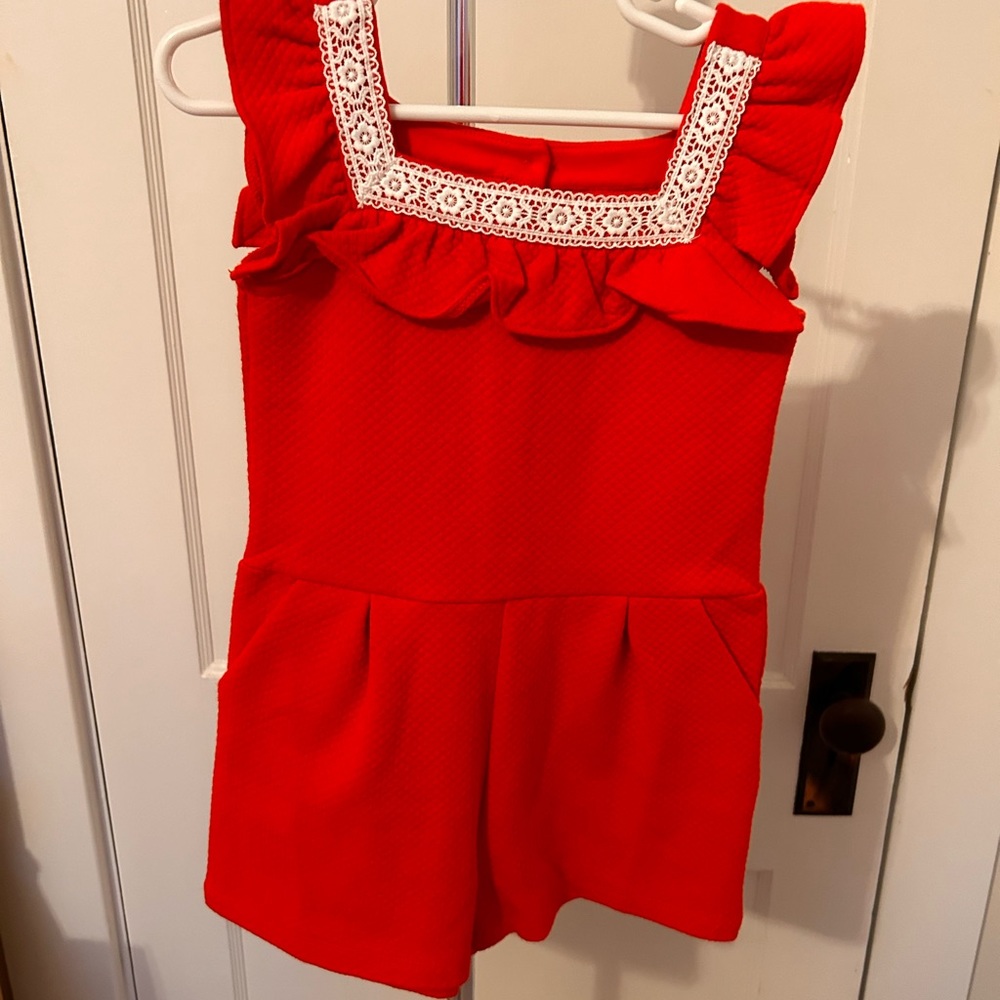 Janie and Jack red jumper with lace trim. EUC, worn once